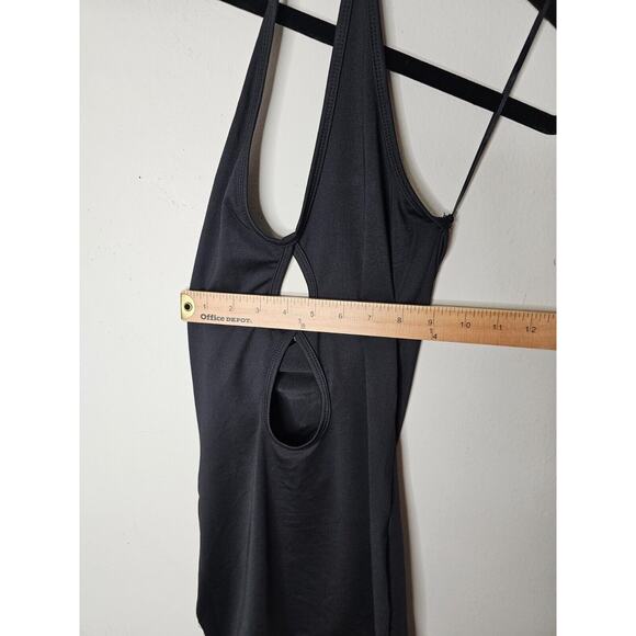 Dyln Black Aida Bodycon Deep V Halter Top Key Hole Front Cutouts Mini Dress XS - Picture 10 of 12